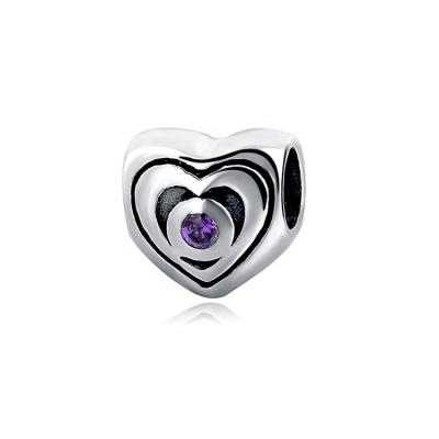 China Romantic Classic 925 Sterling Silver Purple CZ Heart Pendant Charm For Jewelry Making for sale