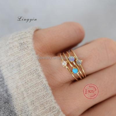 China LYR0334 CLASSIC Women's Silver Jewelry Opal And Turquoise Ring With Freshwater Pearl Jewelry for sale