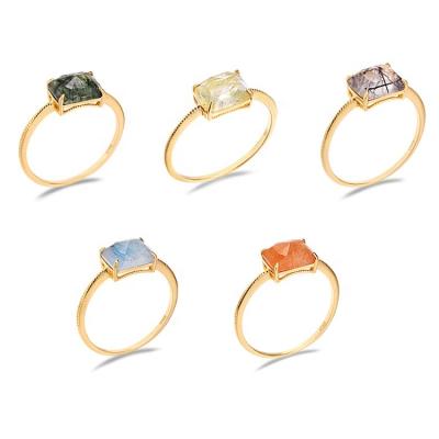 China FASHIONABLE jewelry rectangle 925 gemstone colorful quartz rutilated natural crystal ring for women LY-ALTB-KR-181 for sale