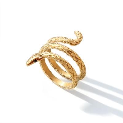 China FASHIONABLE Classic Zircon Snake Ring Black Gold Plated Stainless Steel For Women LY-A132 for sale