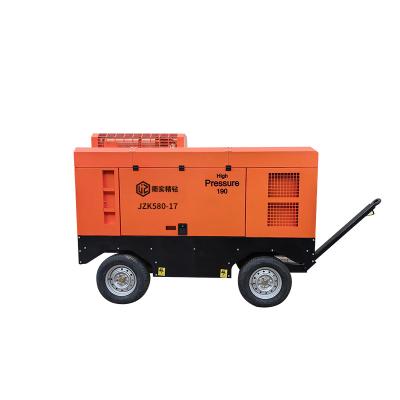 China Manufacture china supply JZK580-17 portable diesel drive screw lubricated four wheel air compressor for sale