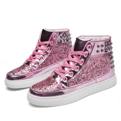 China Anti-odor Sequin High Top Glitter Couple Type Shoes Wholesale Casual Fashion Sneakers For Men Women Ready To Ship for sale