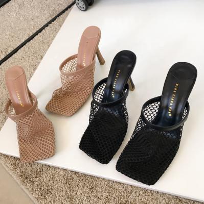 China Square Toe Fashion Anti-odor 2021 products Mesh Sandals Ankle Gold Luxury heels ladies high heels shoes for women for sale