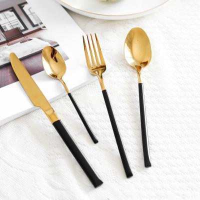 China Viable Wholesale Modern Bulk Spoon Fork Set Colorful Reusable Gold Plated 304 Stainless Steel Flatware Set Flatware Set for sale