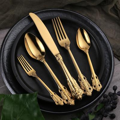 China WORTHBUY Sustainable 18/8 Gold Plated Flatware Luxurious Set Reusable Restaurant Silverware Set Stainless Steel Cutlery Gold Set for sale