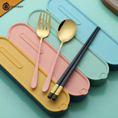 China WORTHBUY Viable 4 PCS Set Reusable Utensils Travel Camping Silverware Set Portable Stainless Steel Cutlery Set With Case for sale