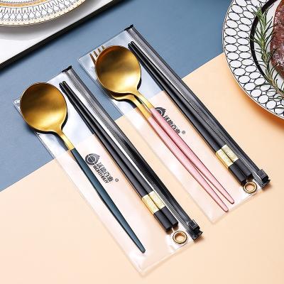 China WORTHBUY Sustainable Korean Camping Tableware Set Stainless Steel Travel Dinnerware Set Outdoor Portable Cutlery Set for sale