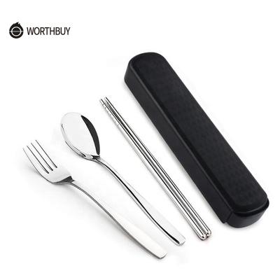 China Viable Cheap Price Camping Silverware Flatware Set Travel Portable Metal Spoon Set Reusable Stainless Steel Cutlery Set In Box for sale