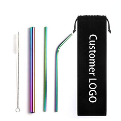 China Success Viable Reusable Metal Amazon Colorful Change Drinking Straw Rainbow Color 304 Stainless Steel Straws Set With Cleaning Brush for sale