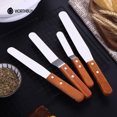 China WORTHBUY Viable Icing Spatula Stainless Steel Offset Straight Frosting Spatulas Cake Decorating Angled Icing Spatula With Wooden Handle for sale