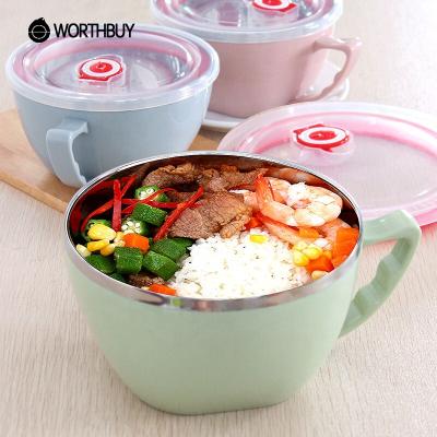 China Leakproof Large Capacity 304 Stainless Steel Japanese Noodle Bowl Soup Fruit Rice Salad Bowl With Lid Food Container Tableware for sale