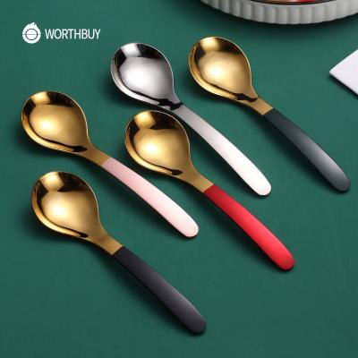 China WORTHBUY 304 Gold Stainless Steel Soup Spoon Viable Colorful Dinner Spoon For Kids Dessert Spoon Coffee Scoop Kitchen Cutlery for sale