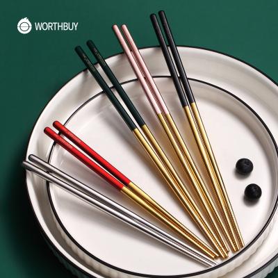 China WORTHBUY Viable 5 Pairs Colorful Chopsticks Set 304 Stainless Steel Chopsticks For Sushi Food Sticks Non-Slip Reusable Chopsticks for sale