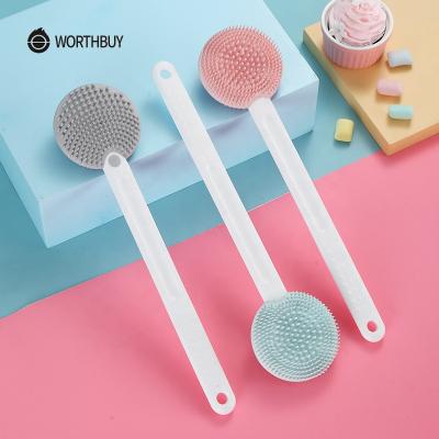 China Long Handle WORTHBUY Soft Silicone Massage Brush Back Bath Scrubber BPA Free Shower Massage Silicone Bathes With Extended Handle for sale