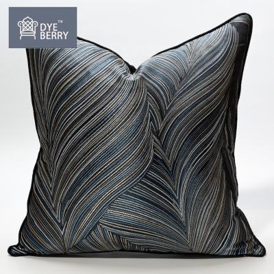 China Sustainable Luxury Black Palm Stripe Square Modern Dyeberry Jacquard Cushion Cover For Living Room for sale