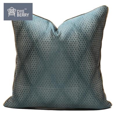 China Sustainable Modern Square Dyeberry Pea Blue Diamond Pattern Luxury Jacquard Cushion Cover With Piping for sale