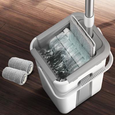 China Durable Flat Cheap Floor Mop Bucket Set Handle Stainless Steel Hands Microfiber Squeeze Free Mop For Hardwood Laminate Flooring for sale