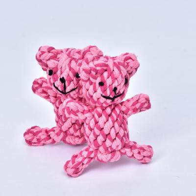 China Stocked Cheap Eco Friendly Safe Christmas Gift Custom Small Pink Bear Shape Cotton Rope Dog Toys Bulk for sale