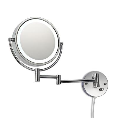 China 2-Face Adjustable Arm Wall Mounted Hotel Folding Magnifying Mirror With Led Light for sale