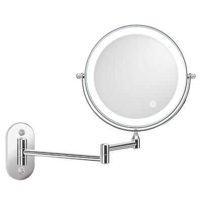 China Hotel Supply Wall Lighted Hinged Magnifying Led Bathroom Makeup Mirror With Half Hour Smart Power-Up System en venta