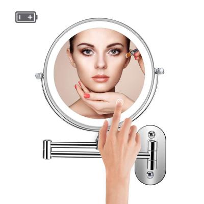 China Wall Mounted Espejos De Maquillaje 10X Lighted Folding Magnifying LED Lighted Makeup Mirror With Chrome Plated en venta