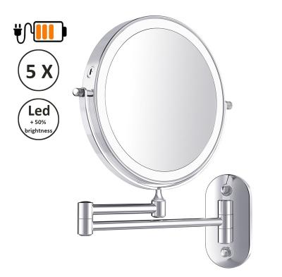 China USB Wireless Rechargeable Hotel Wall Mounted Retractable Retractable Shaving Bathroom Led Cosmetic Mirror en venta