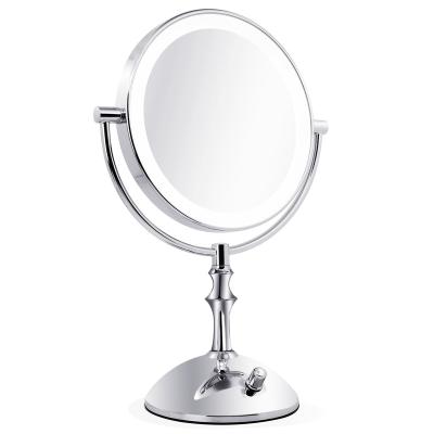 China 220V Double Sides Lighted 8 Inch Silver Makeup Vanity Mirror With Lights for sale