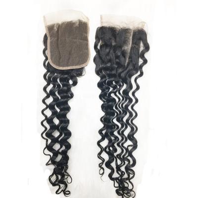 China High Quality Cuticle Preserved Virgin Full Cuticle Aligned Brazilian Swiss Deep Wave 4x4 Lace Closure With Baby Hair For Deep Wave Deep Curl Styling for sale