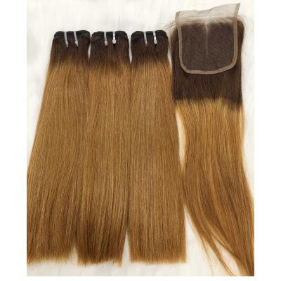 China Wholesale Price Factory Price Indian Hair Bundles Silky Straight Double Drawn Superb Color 4/27 Color 4/27 Quality Double Drawn Hair for sale