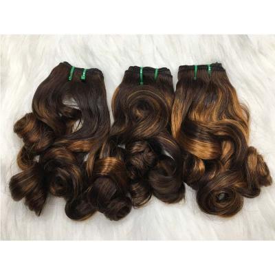 China Popular High Quality Double Wave Human Hair Double Drawn Bouncy Hair Bundles Virgin Hair Bundles Piano Color Hair for sale