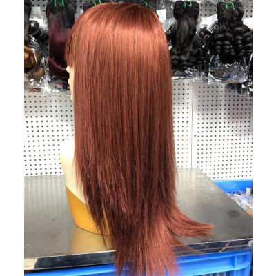 China High Quality Mink Virgin Human Hair Straight Lace Wigs Raw Wigs Color #33 Fringe Bangs Wig Size Long Available for sale