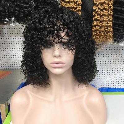 China Funmi Hot Selling Short Pulled Top Quality Full Lace Wigs Double Stunning Curly Hair Wigs For Black Woman Fringe Wig Natutural Color 300grams for sale