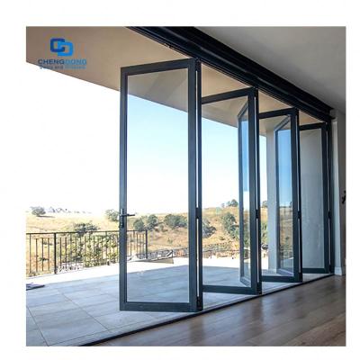 China Factory Factory Accordion Style Folding Door Outdoor Waterproof Chinese Aluminum Glass Patio Bifold Door for sale