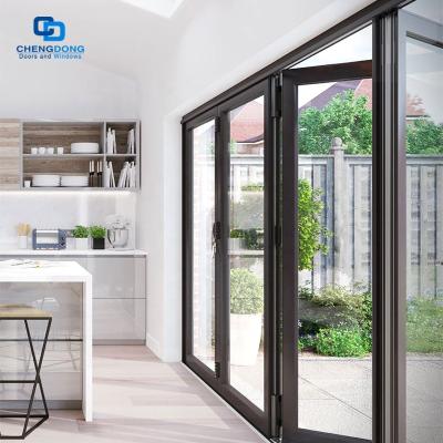 China European Modern Contemperary Black Thermal Break Double Glazing Folding Exterior Glass Patio Sliding Aluminum Bifold Door for sale