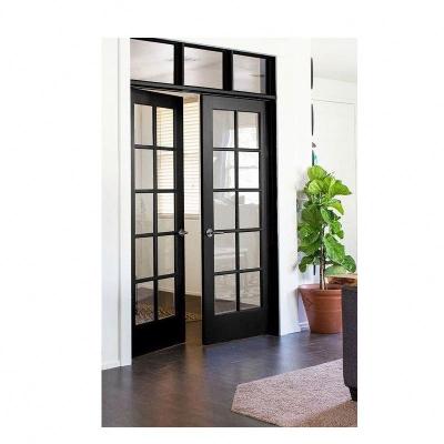 China American Hot Sale Front Iron Main Gate Security Style Steel Frame Black Iron Glass Exterior French Entry Door Waterproof for sale