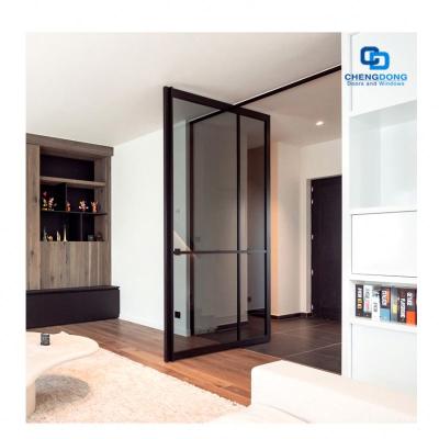 China Hot Selling Modern European Style Luxury Outdoor French Black Metal Pivot Steel Framed Glass Swing Swing Entry Door for sale