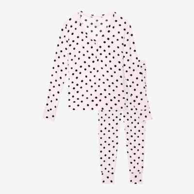 China QUICK DRY Ice Silk Pieces Both Sets Simple Comfortable Women's Sleepwear Polka Dot Pajamas French Silk Satin Pajamas for sale