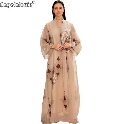 China 2022 Newest Muslim Mom and Daughter Dress OEM Ladies V-Neck Design Front Button Long Sleeves Floral Abya Eid Dress For Women Muslim for sale