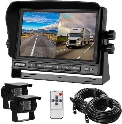 China 170 Reversing and 2 Split Monitor 1024*RGB[3]*600 12-36V 7inch HD 2 Wide Rear View Angel Night Vision Dual Backup Camera with Monitor Kit System for sale