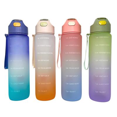 China Amazon Stored Success 2022 1 Liter Tall Plastic Water Jug Fitness Transparent Water Bottle With Straw Time Inscription for sale