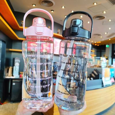 China Stocked Clear Black Pink Amazon Success 2l Portable Sports Drink Bottle With Time Marker Boosting Running for sale