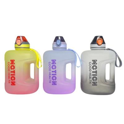 China Portable Gym 2.7 Liter Large Capacity Gradient Sports Stocked Motivational Plastic Water Bottle With Time Marker Straw for sale