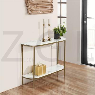 China Fashion Design Modern Nordic White Marble Top Tables Stainless Steel Legs Entryway Console Table Console Table Golden Hallway for sale