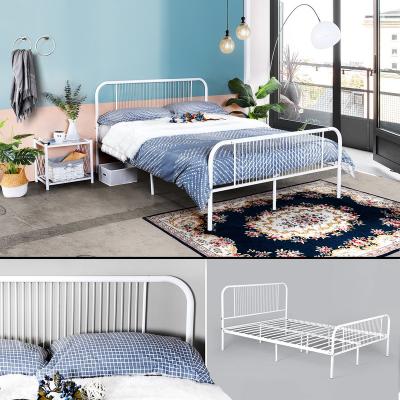 China Other white strong line OEM metal KD double bed 190x140cm mattress size design morden style knock down support EU USA dropship for sale