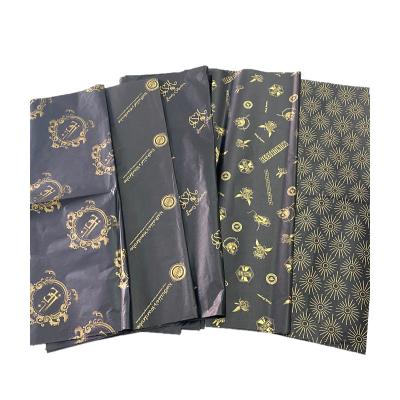 China Recycled Materials Black Gold Foil Logo Gift Clothes Sheets Wrapping Tissue Paper for sale