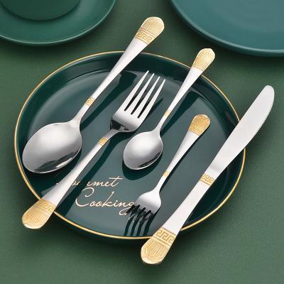 China Amazon Viable Hot Sale Silver Flatware Fork Knife Spoon 5 Pcs Gold Plated Stainless Steel Cutlery Set for sale