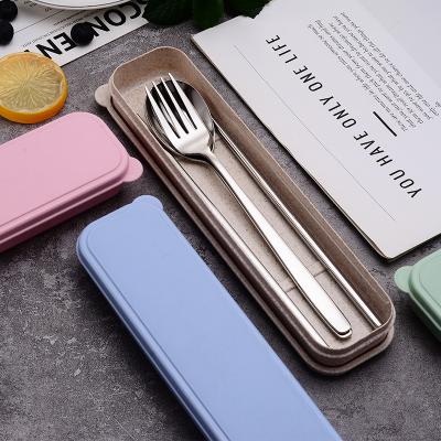 China Viable Custom Logo 410 Portable Students Spoon Chopsticks And Spoon Stainless Steel Cutlery Flatware Set for sale