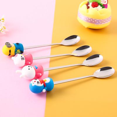 China Cute Viable Cartoon Tea Cake Fruit Shape Silicone Stainless Steel Creative Spoon Fork For Kids for sale