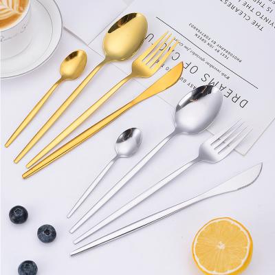 China Viable Wholesale Bulk Cutlery Flatware Portuguese Stainless Steel Gold Hotel Knife Spoon Fork for sale