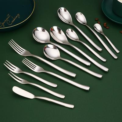 China New Design 304 Stainless Steel Viable Bulk Hotel Flatware Silver Ffork Knife And Spoon for sale